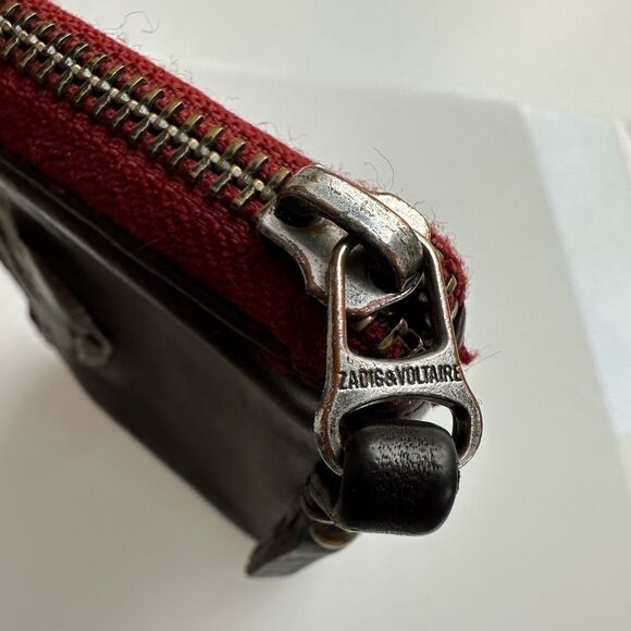Zadig & Voltaire Small Leather Wallet ID Holder Wine Color Zip Around Closure - Picture 4 of 11